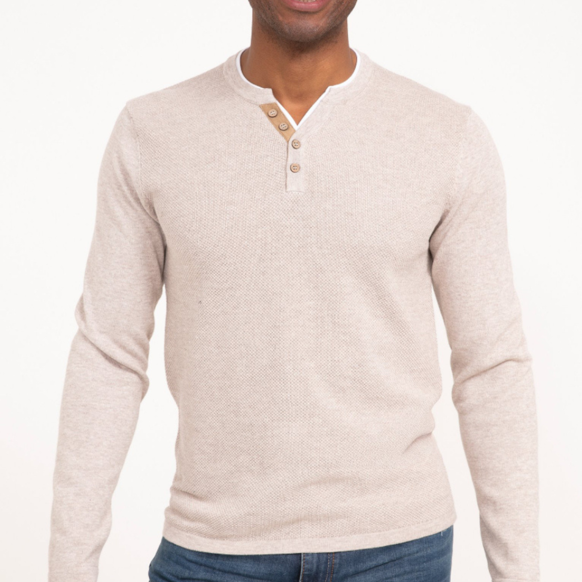 Pull col tunisien uni jerti Beige