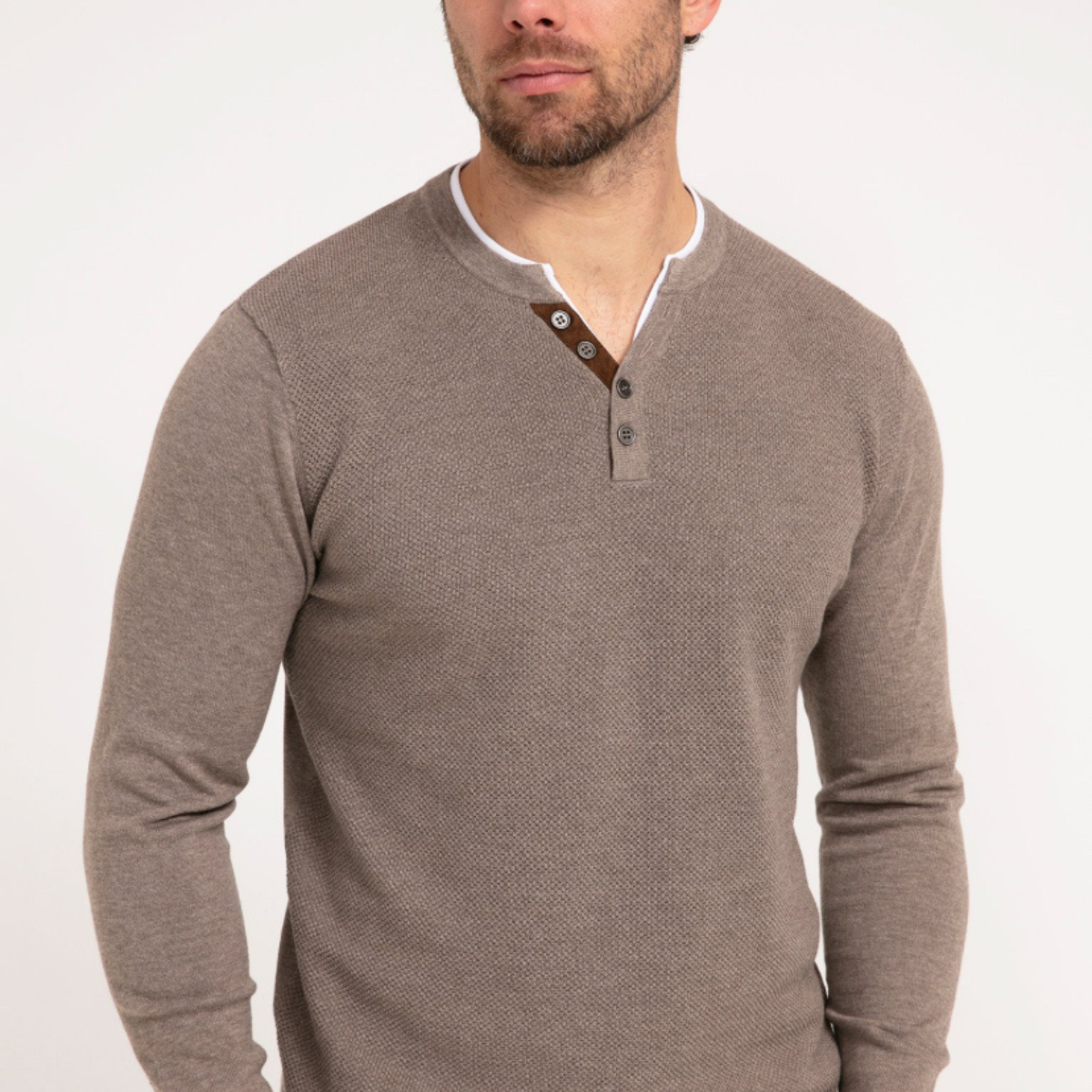Pull col tunisien uni jerti Taupe