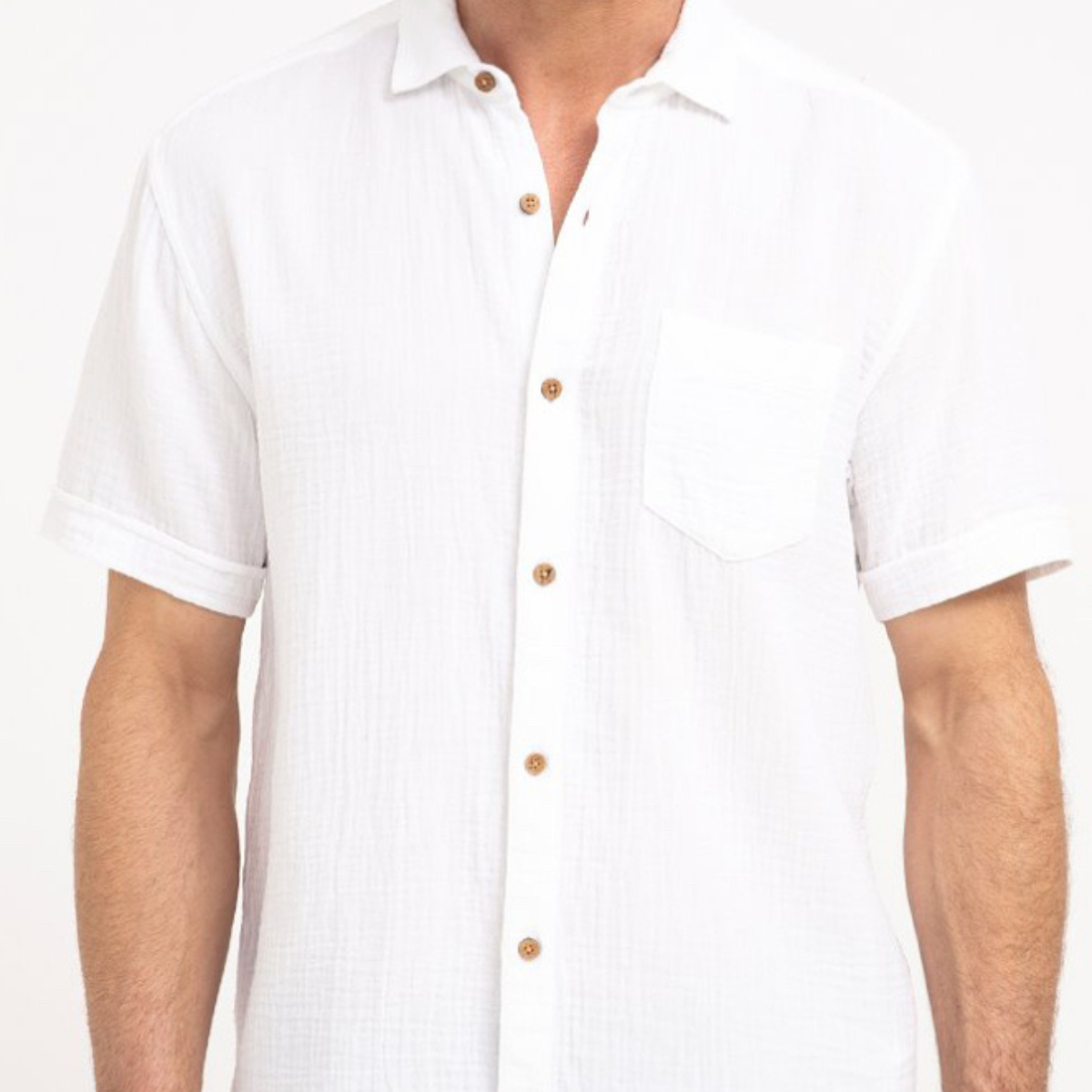 Chemise à manches courtes double gaze Blanc