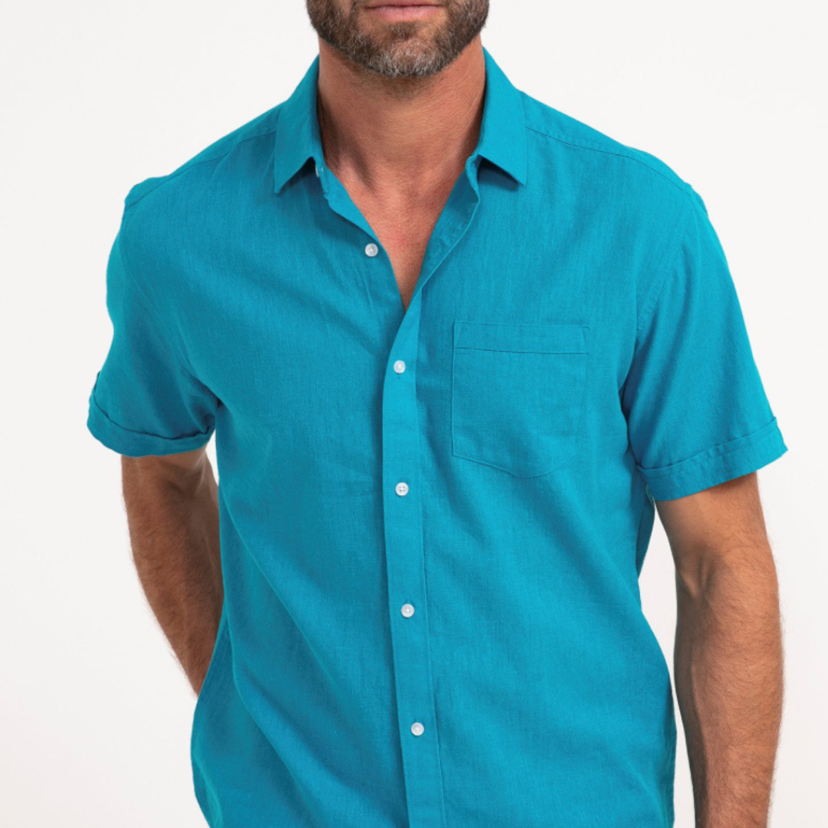 Chemise manches courtes unie Colin Turquoise Foncé