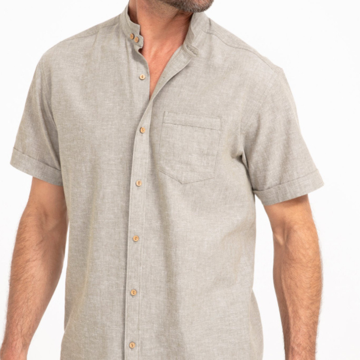 Chemise manches courtes unie Colin mao Kaki Clair