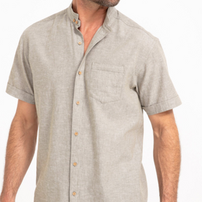 Chemise manches courtes unie Colin mao Kaki Clair